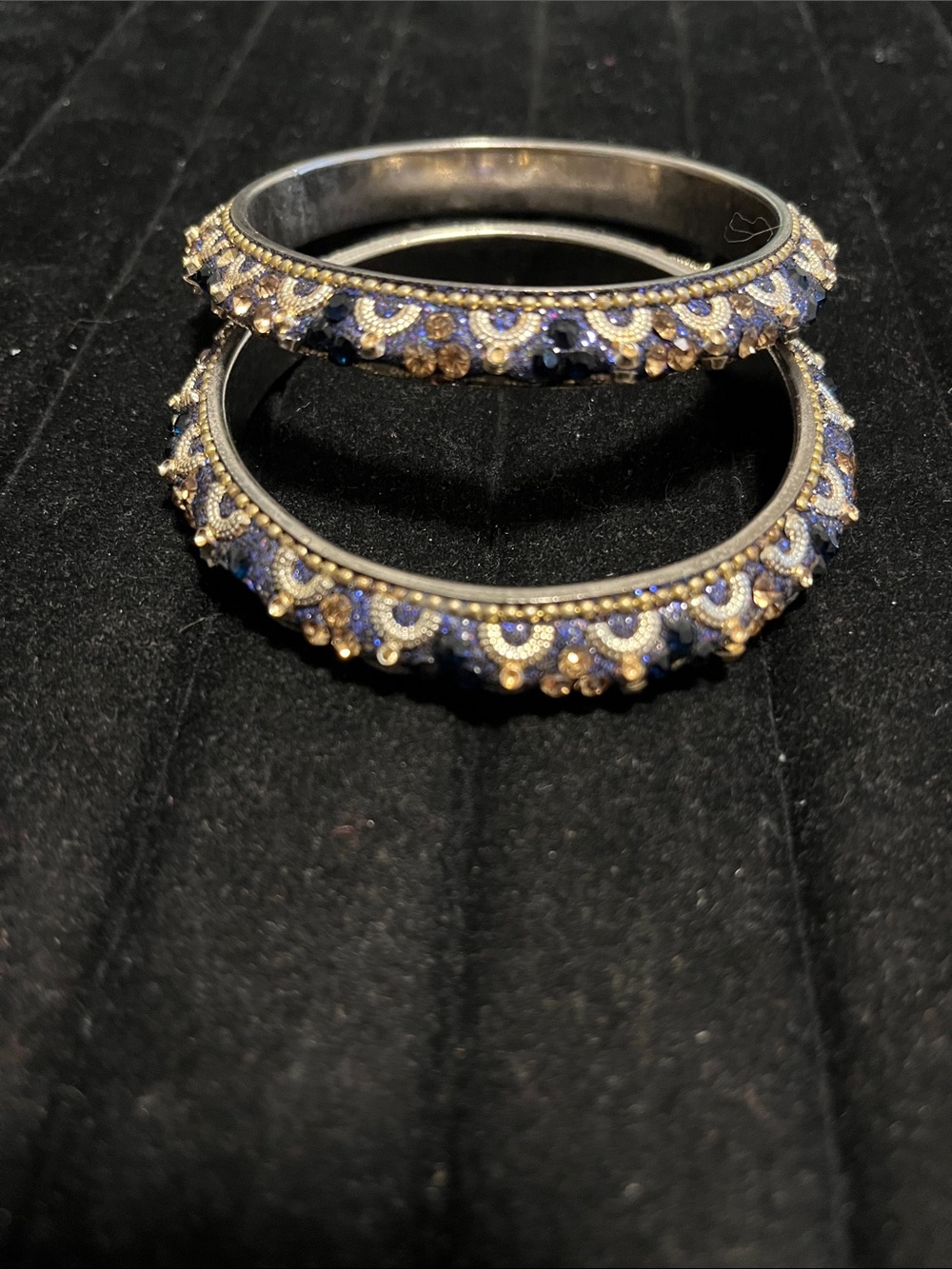 L👀K 2 Blue and Gold@Blue Crystal Women's Bangle Bracelet Set in silver tone.